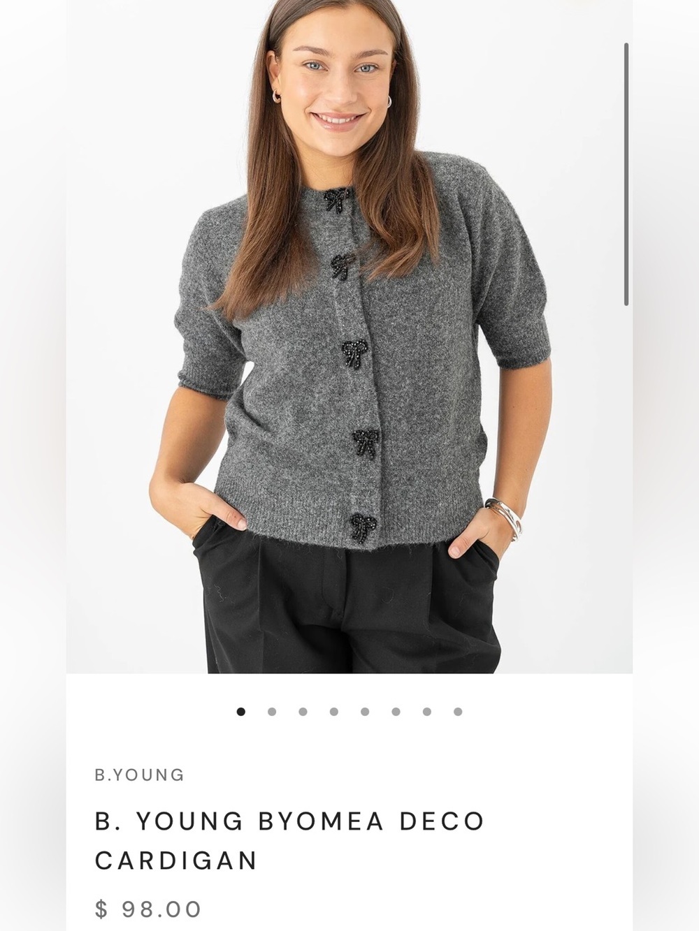 Tea Collection Gray Short-Sleeve Bow-Detail Cardigan